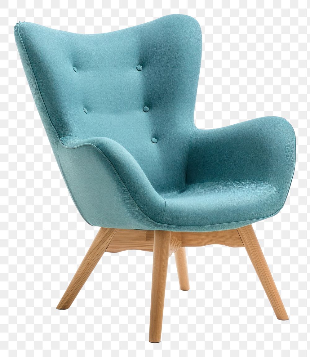 PNG Blue armchair vintage furniture white background comfortable.