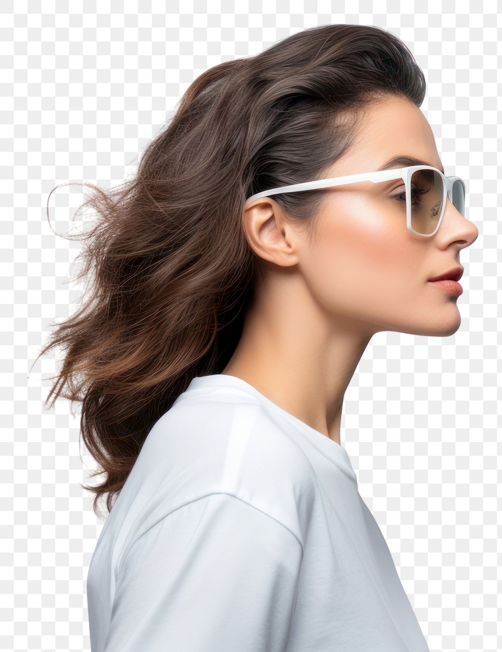PNG Woman in white t-shirt glasses sunglasses portrait.