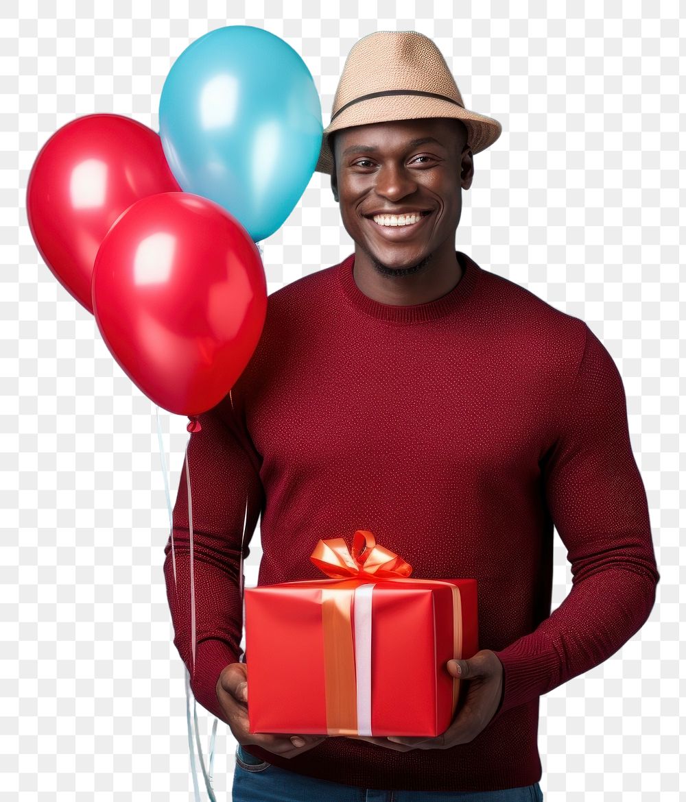 PNG  Dark skinned man balloon surprise birthday.