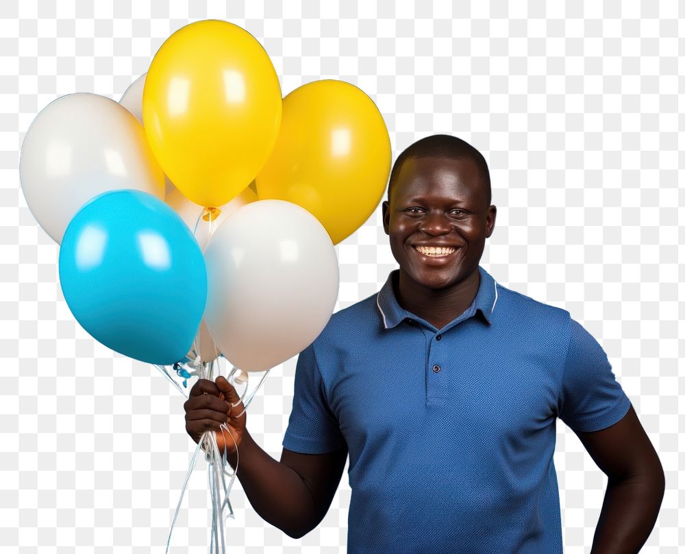 PNG  Dark skinned man balloon birthday bunch.