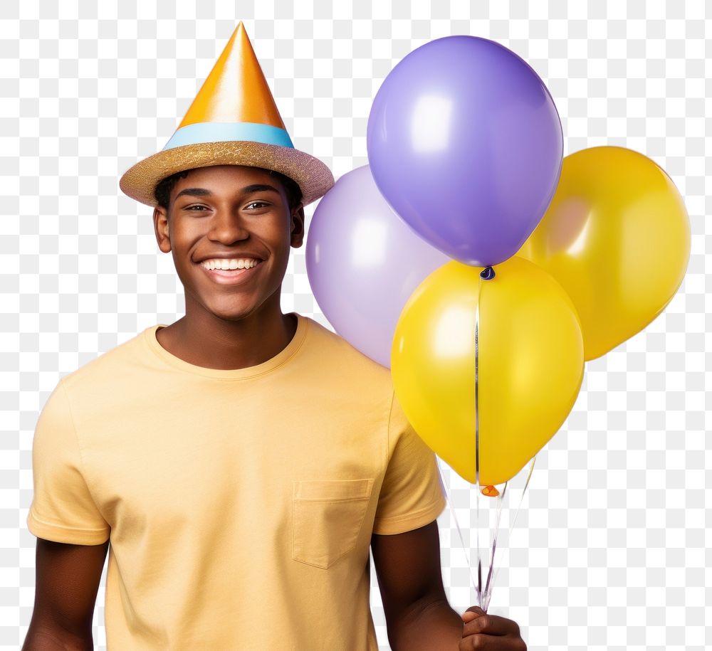 PNG  Dark skinned man balloon birthday party.
