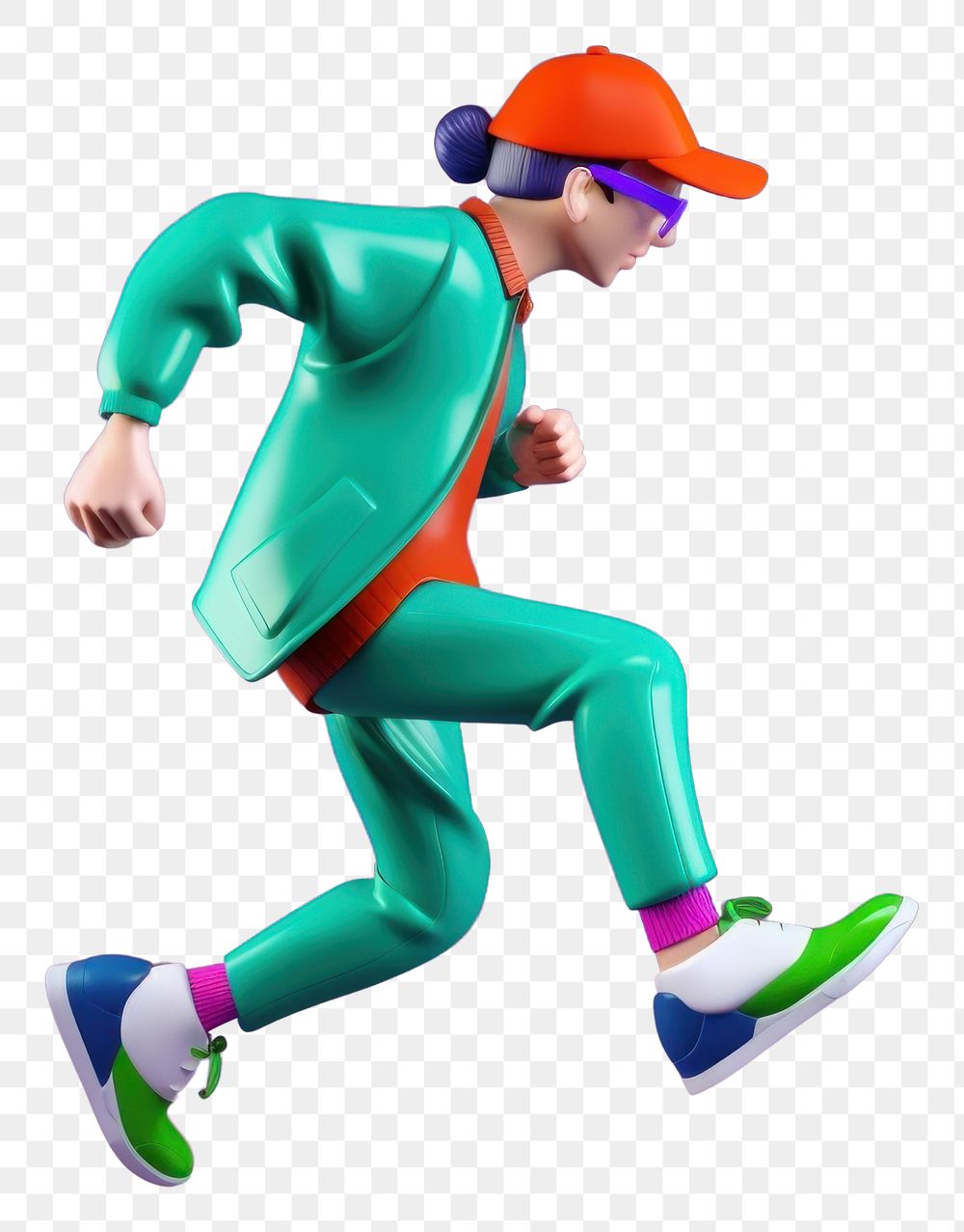 PNG  A man jogging wearing cap and sportsuit footwear cartoon vibrant color. AI generated Image by rawpixel.