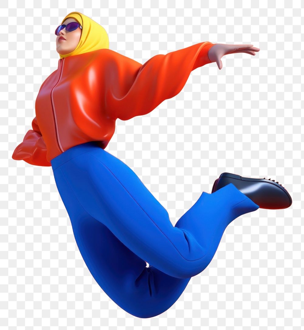 PNG  A young Muslim woman in a hijab jumping in joy cartoon adult red. AI generated Image by rawpixel.