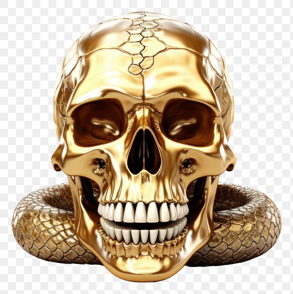 PNG Skull snake gold white background.