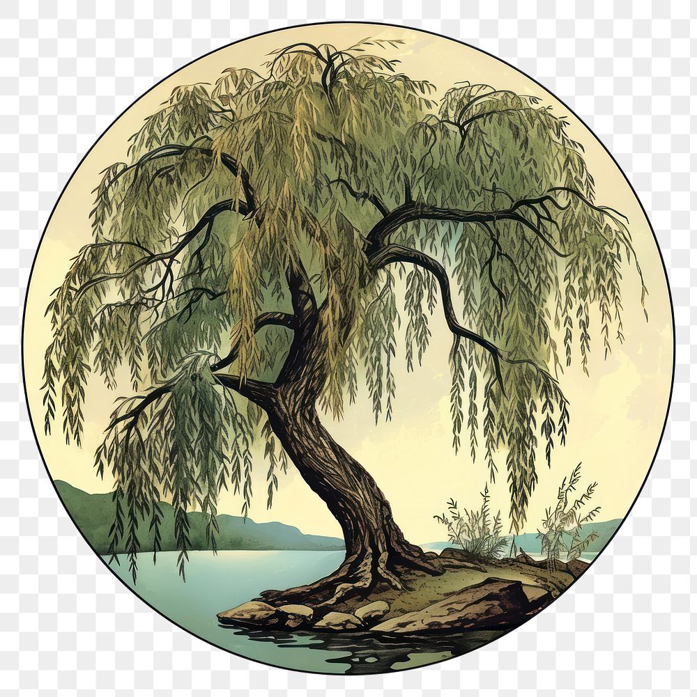 PNG Vintage Willow Tree logo willow tree plant.