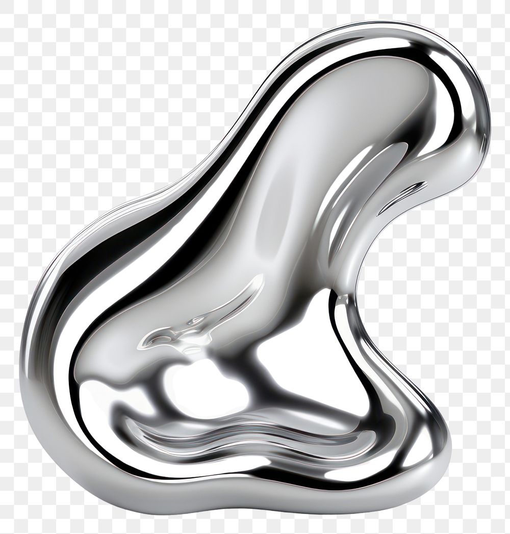 PNG Liquid Shape Chrome material silver shiny white background.