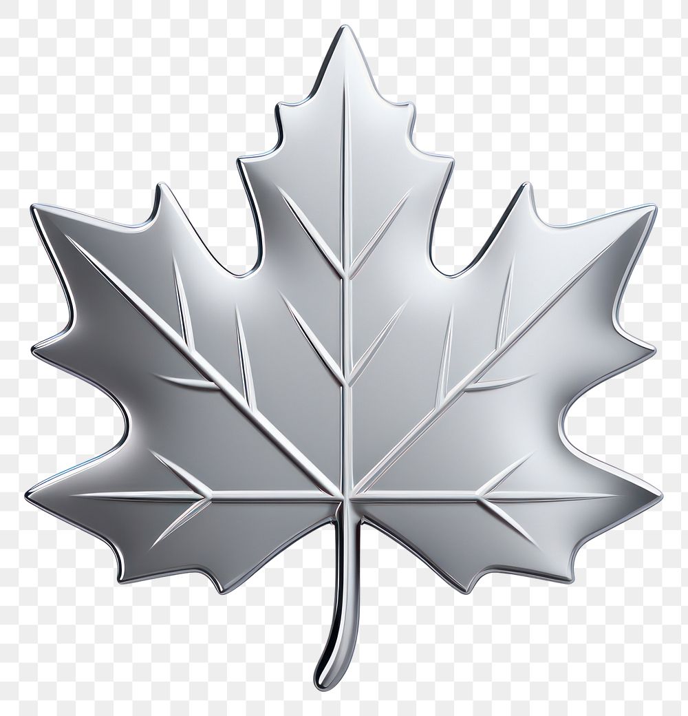 PNG Maple leaf icon Chrome material silver plant shape.