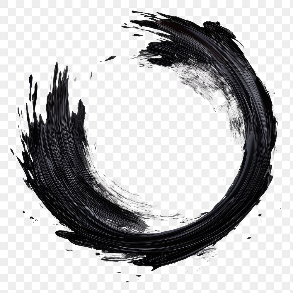 PNG Black and white flat paint brush stroke circle shape white background.
