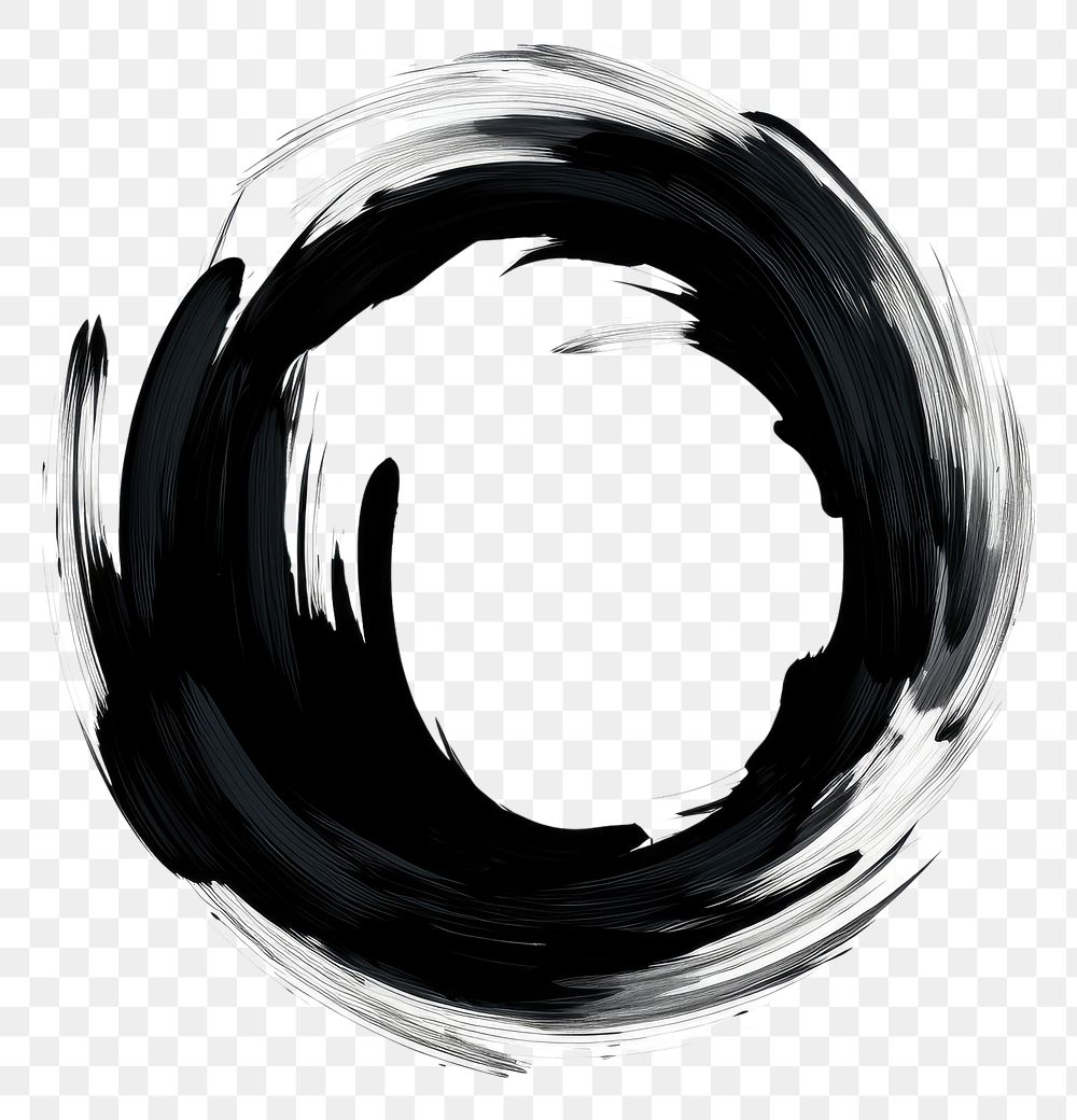 PNG Black and white flat paint brush stroke circle shape logo.