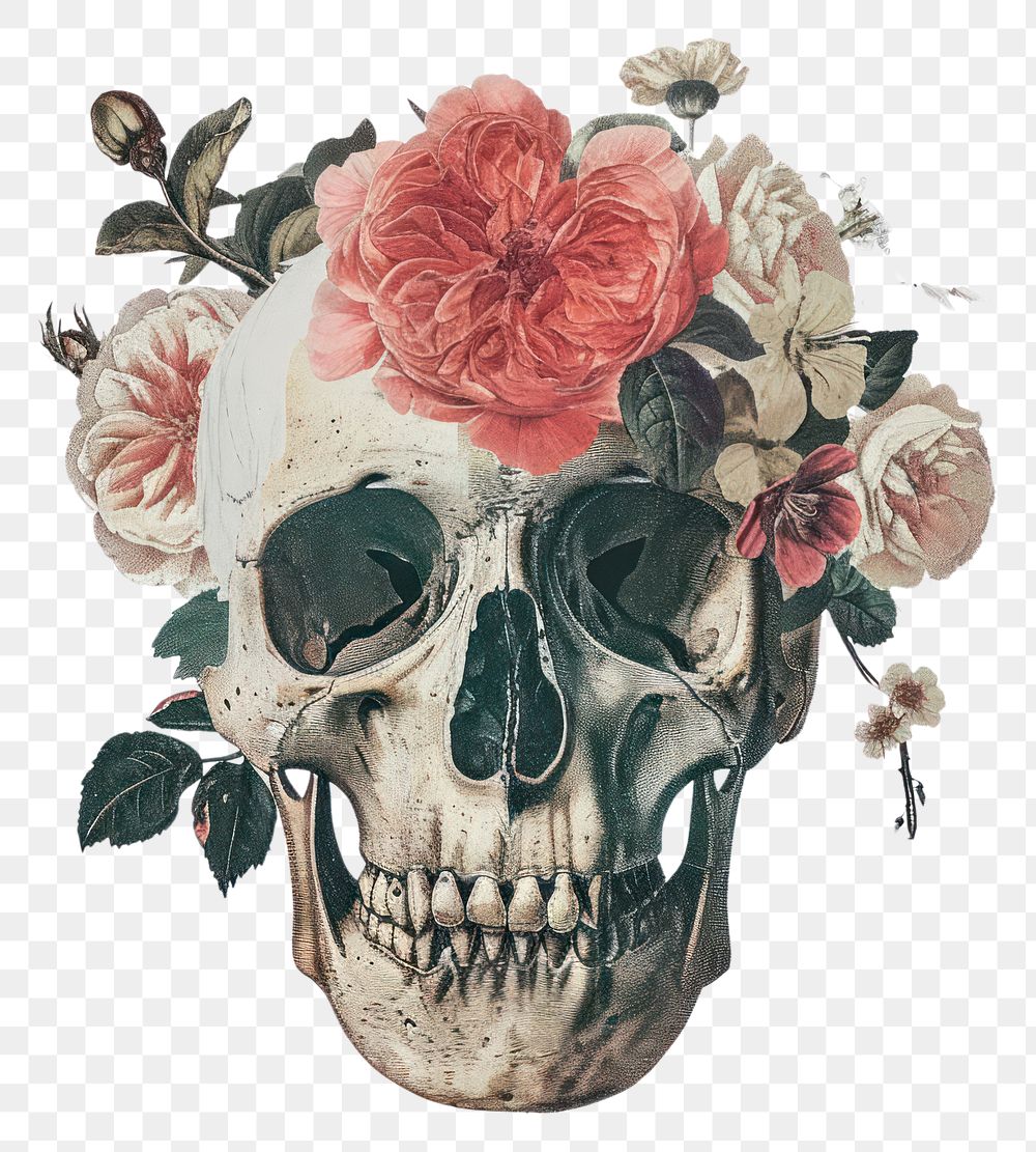PNG  Skull art flower plant.