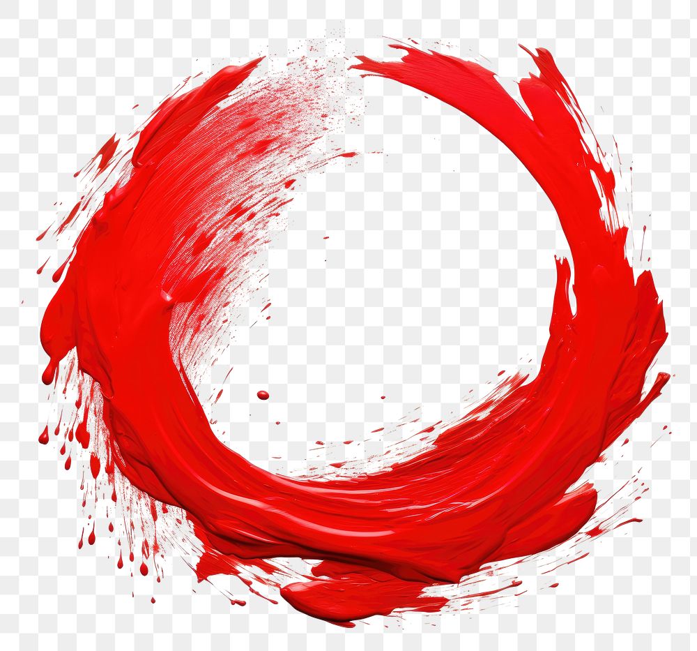 PNG Flat red paint brushstroke in circle shape white background splattered abstract.