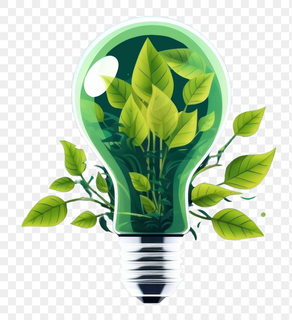 PNG  Green energy lightbulb plant illuminated.