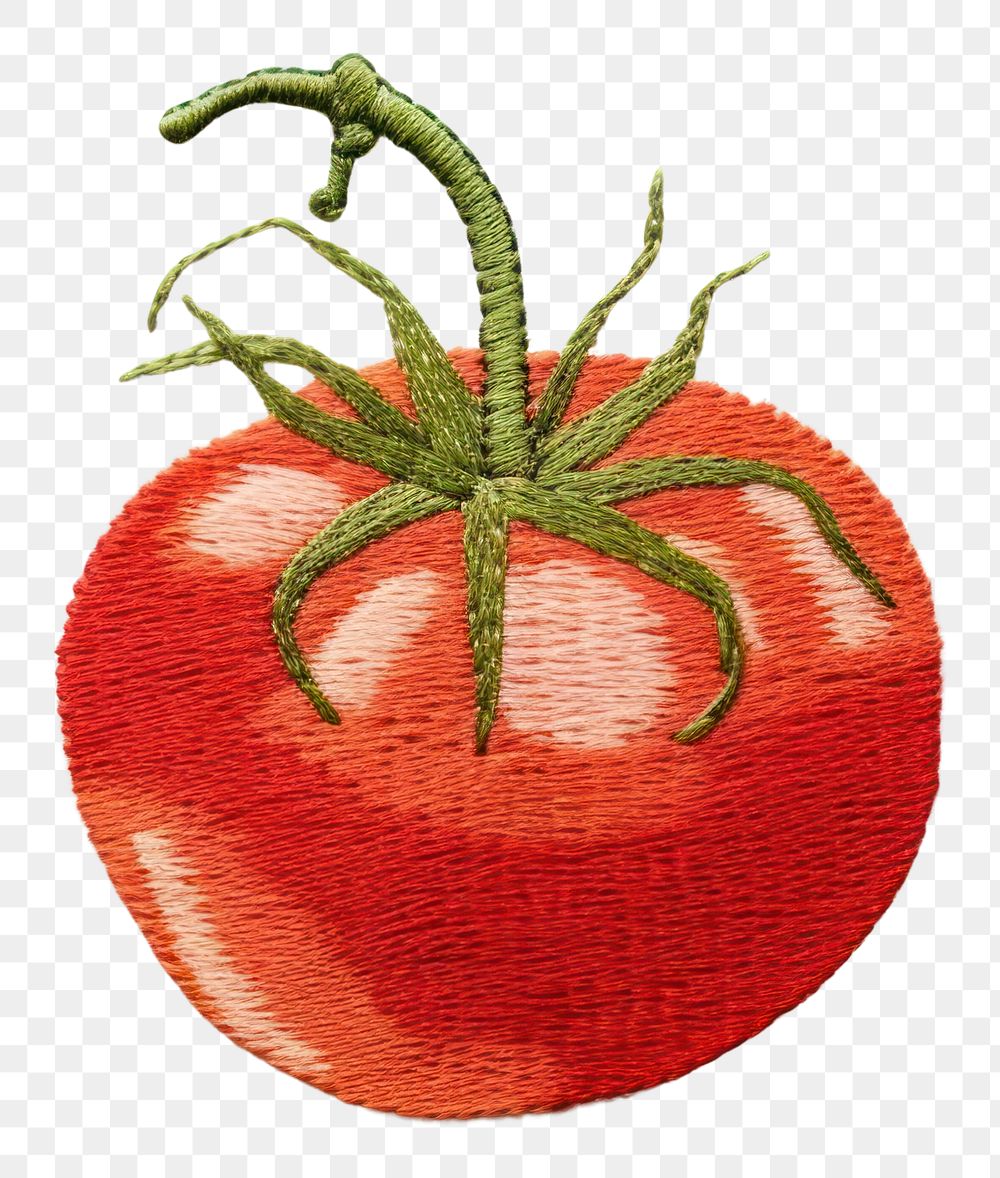 PNG A tomato in embroidery style needlework vegetable textile.