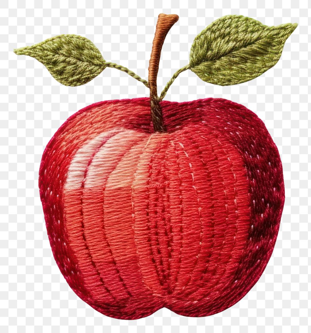 PNG Apple in embroidery style textile fruit plant.