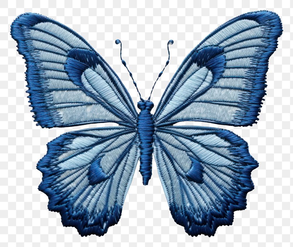 PNG Blue butterfly in embroidery style pattern animal insect.