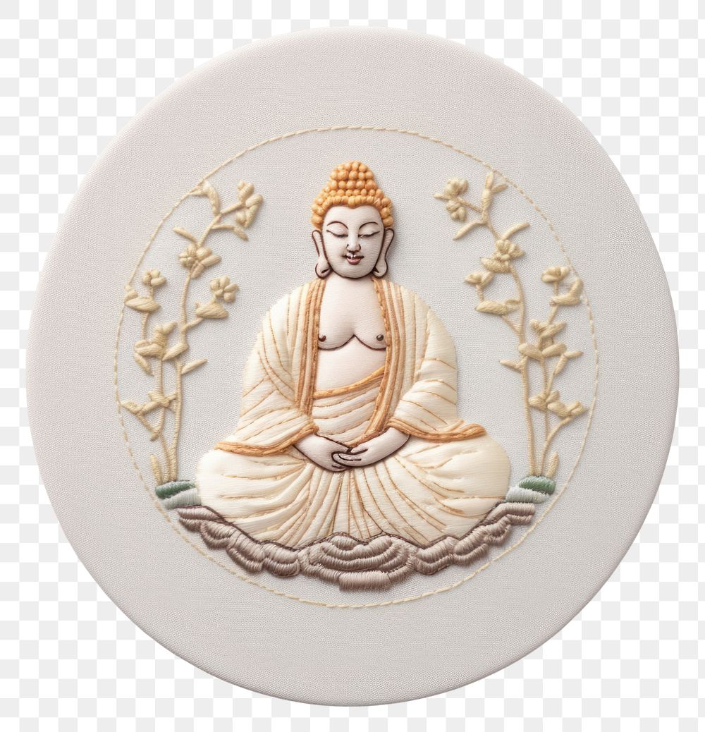 PNG A buddha in embroidery style porcelain art representation.