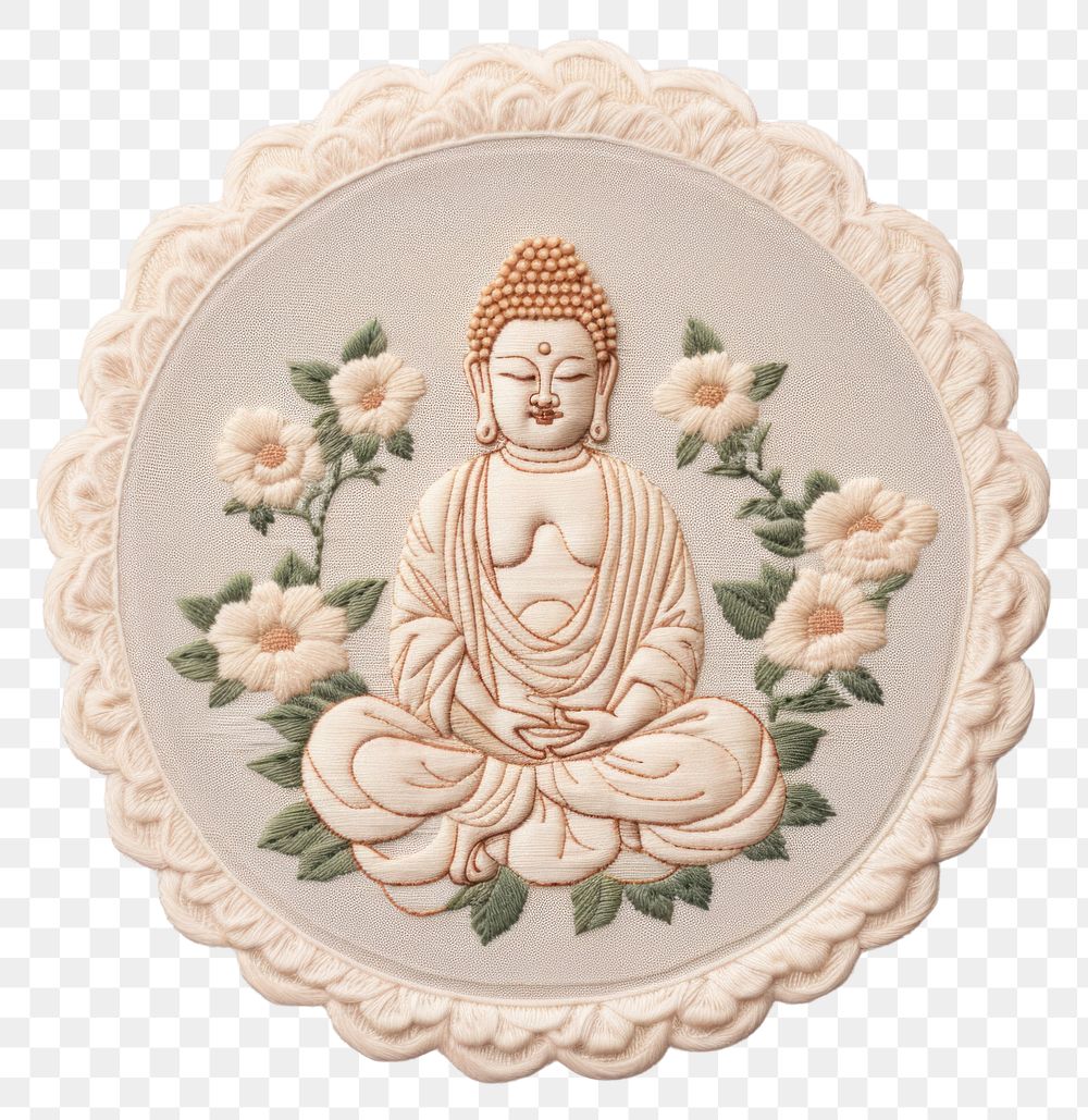 PNG A buddha in embroidery style pattern art representation.