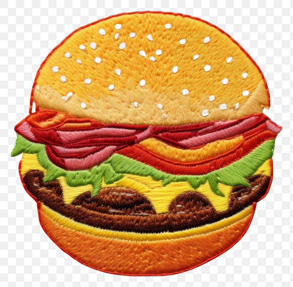 PNG A burger in embroidery style food hamburger vegetable.