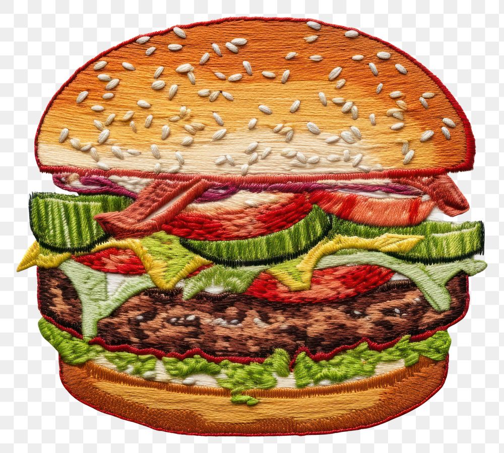 PNG A burger in embroidery style food hamburger vegetable.