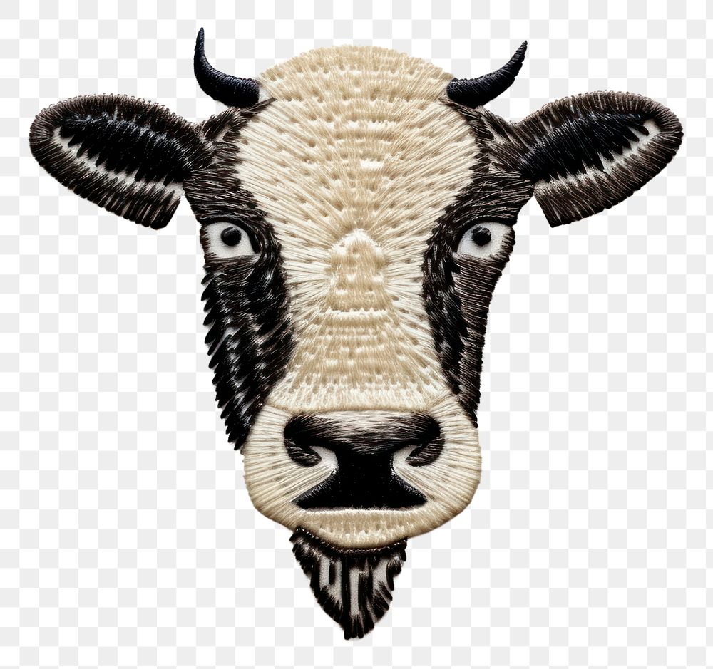 PNG Cow in embroidery style livestock textile animal.
