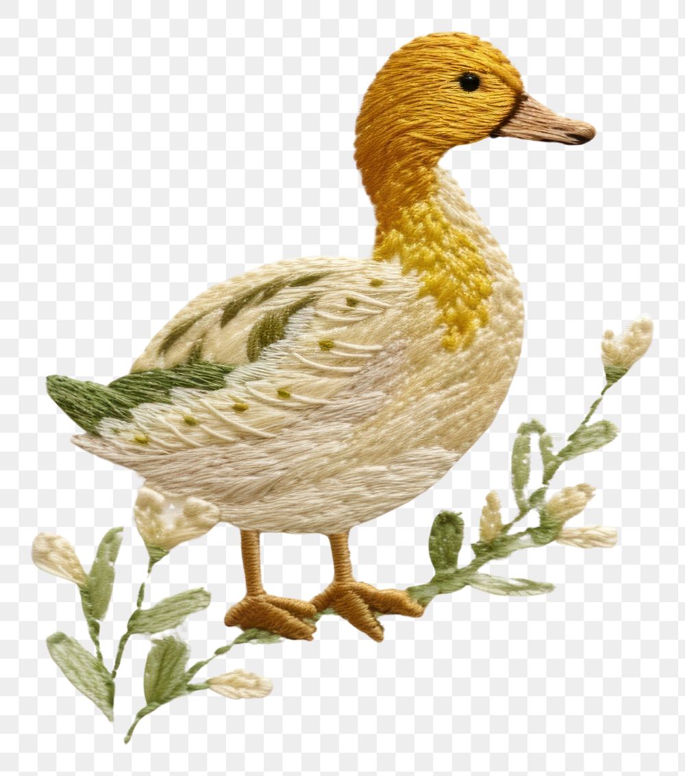 PNG A duck in embroidery style animal bird representation.