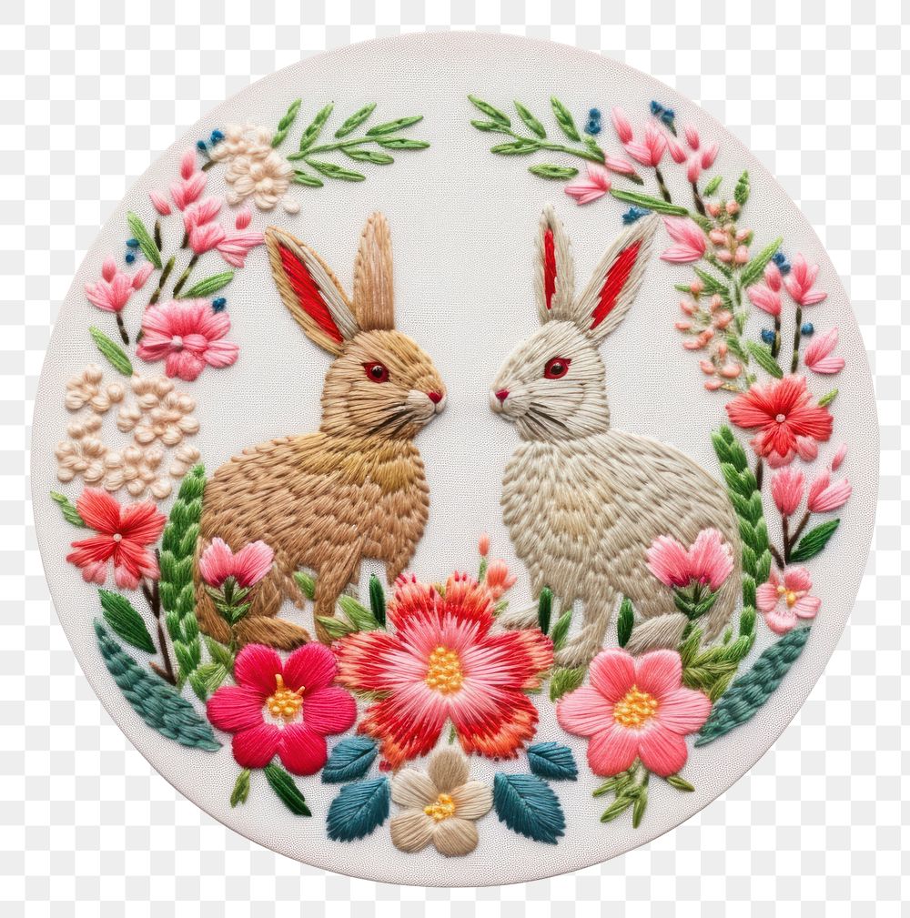 PNG A easter in embroidery style needlework plate representation.