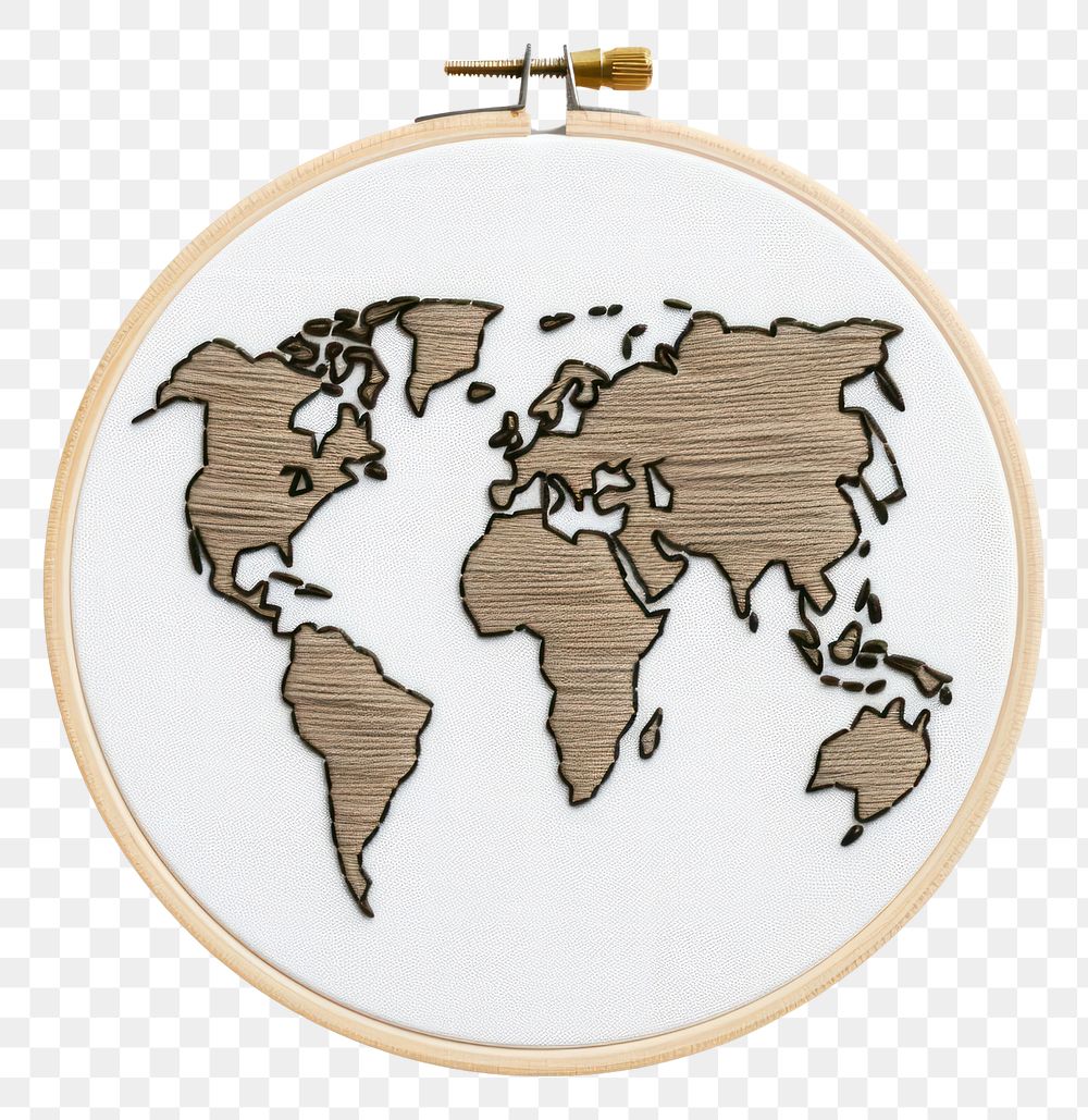 PNG A globe in embroidery style textile pattern creativity.