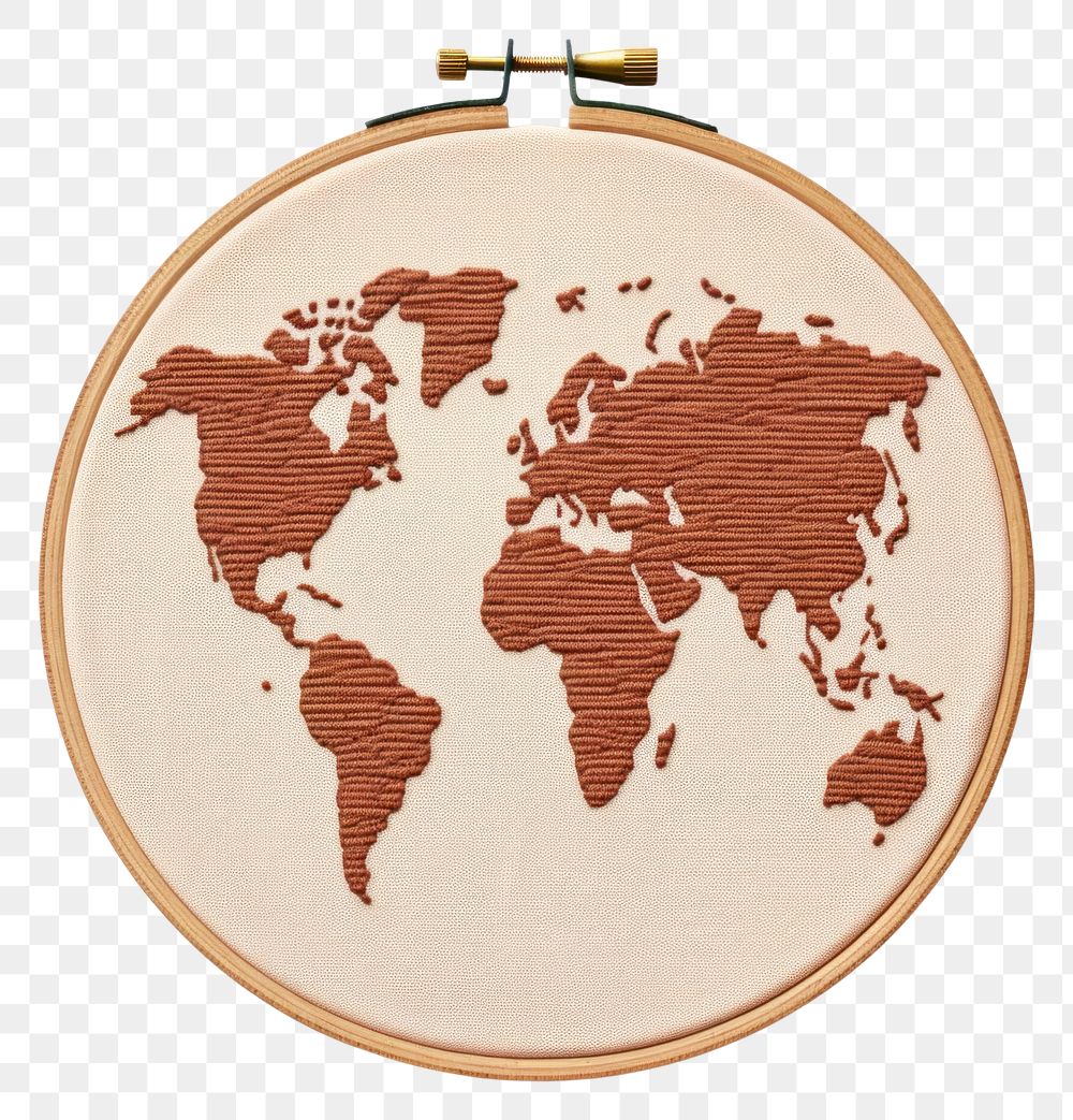 PNG A globe in embroidery style textile pattern technology.