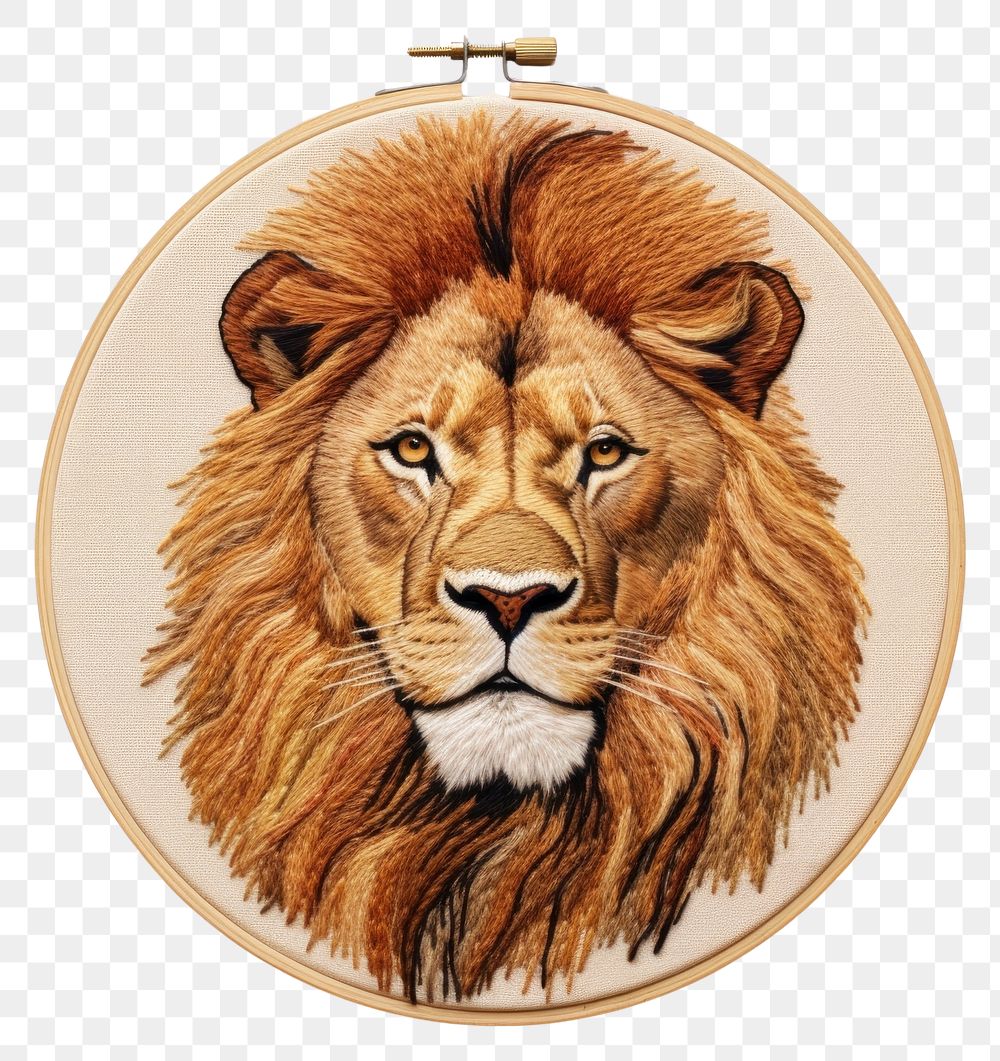 PNG Lion in embroidery style pattern mammal animal.