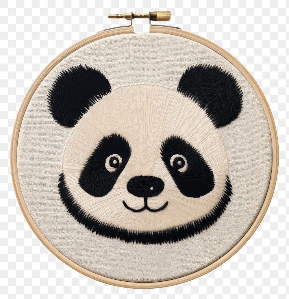 PNG Panda in embroidery style textile pattern anthropomorphic.