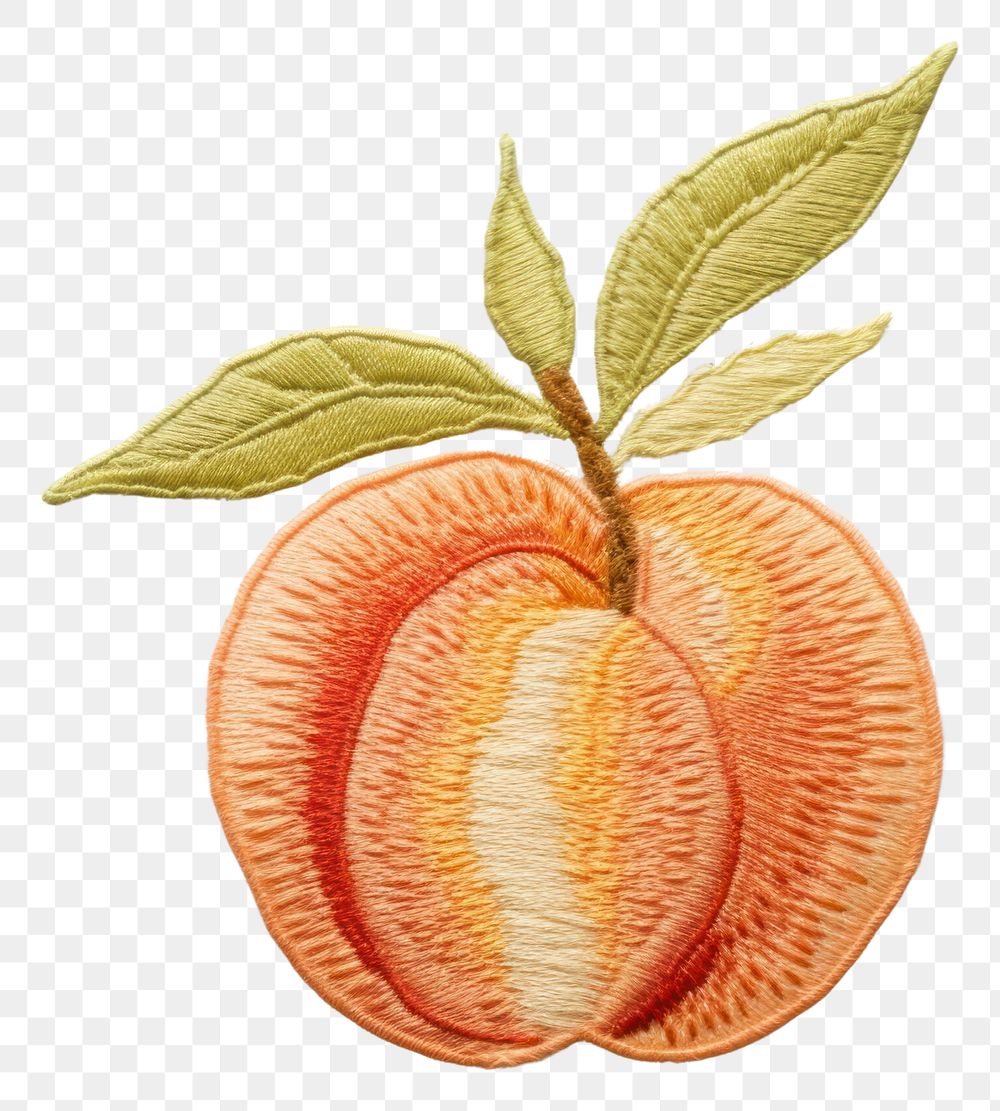 PNG A peach in embroidery style fruit plant food.