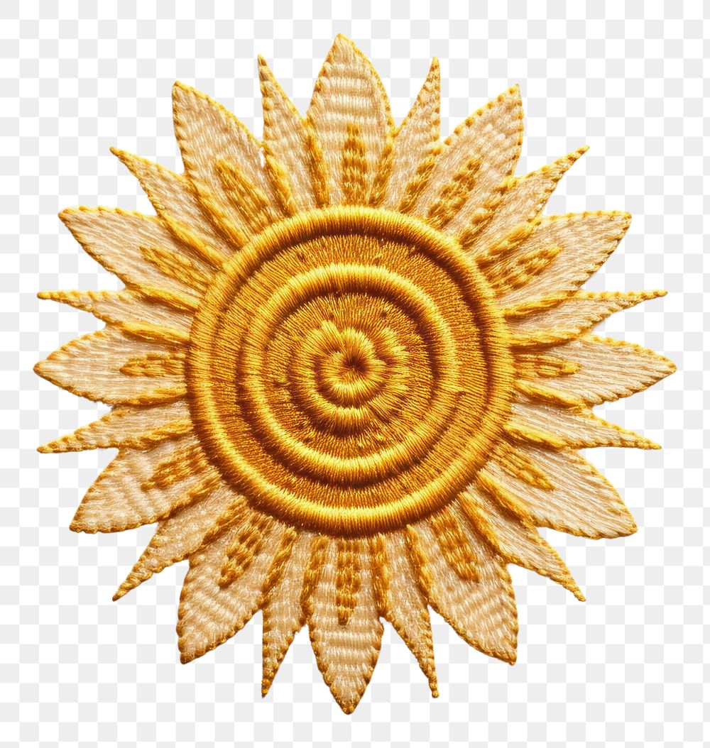 PNG A sun in embroidery style pattern brooch gold.