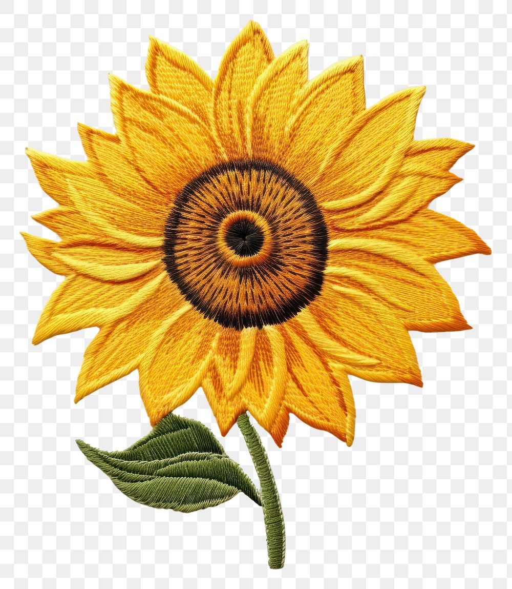 PNG A sunflower in embroidery style needlework textile pattern.
