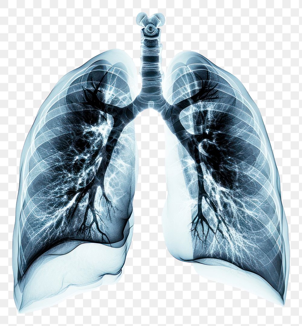 PNG X-ray picture of lungs white background radiography tomography.