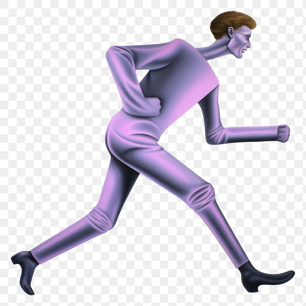 PNG  Surrealistic painting of Man running footwear spandex purple.