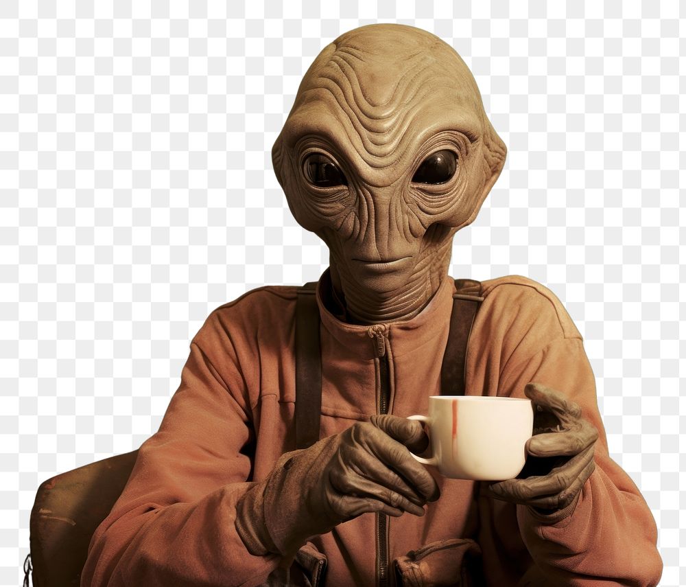PNG Alien Holding coffee cup holding mug representation.