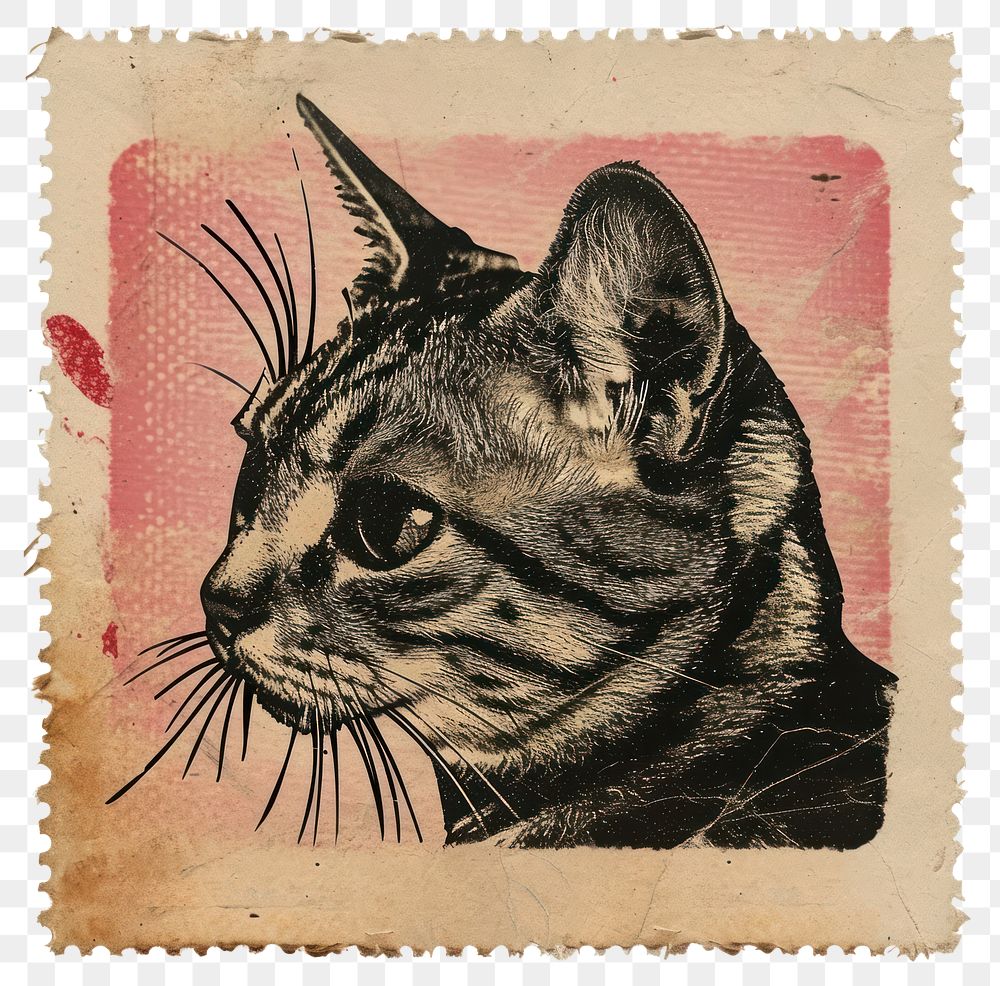 PNG Vintage stamp with a cat animal mammal paper