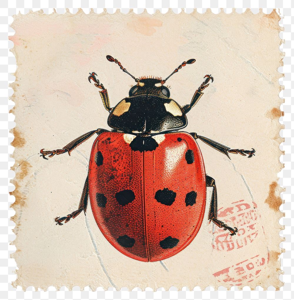 PNG Vintage stamp with lady bug animal insect invertebrate