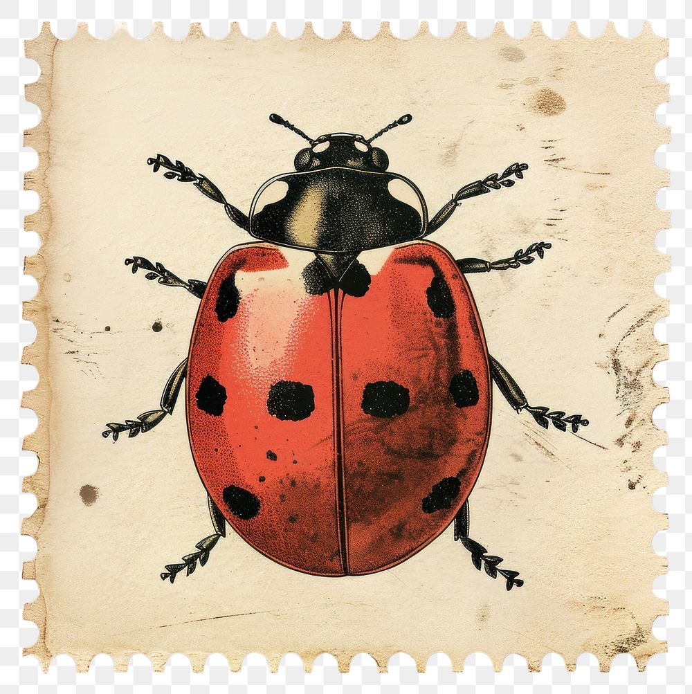 PNG Vintage stamp with lady bug animal insect invertebrate.