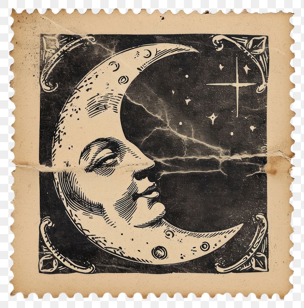 PNG Vintage stamp with moon representation creativity astronomy.