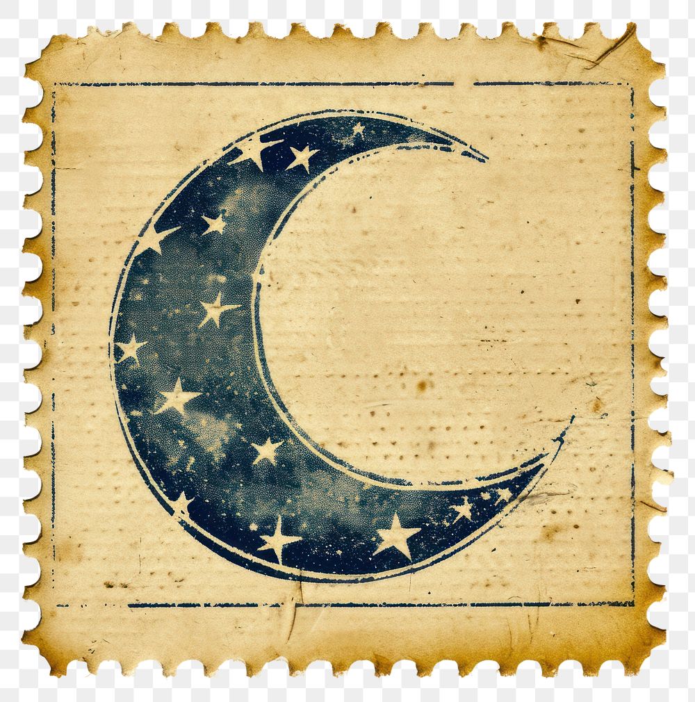 PNG Vintage stamp with moon blackboard astronomy pattern.