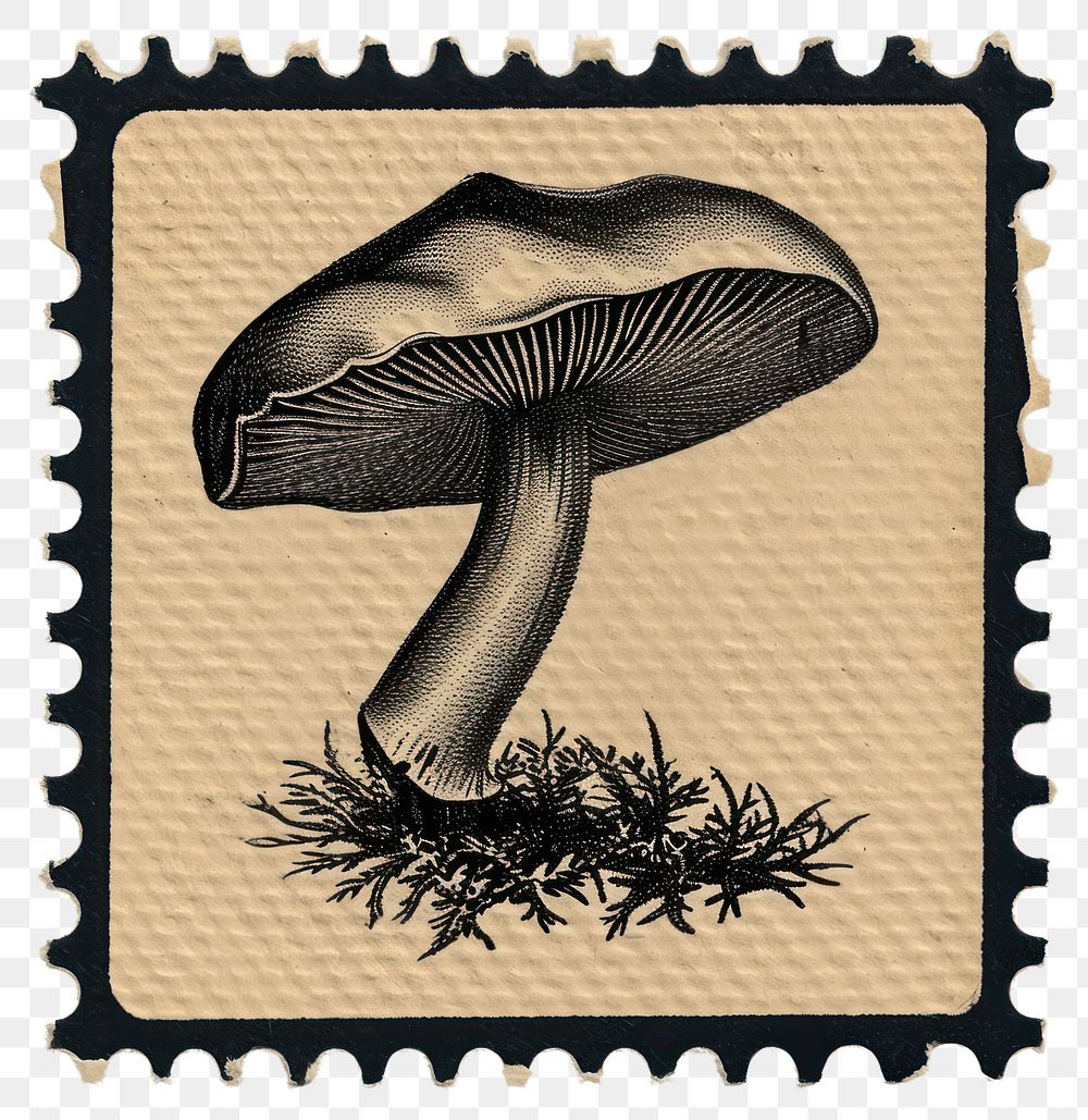 PNG Vintage stamp with mushroom fungus plant toadstool.