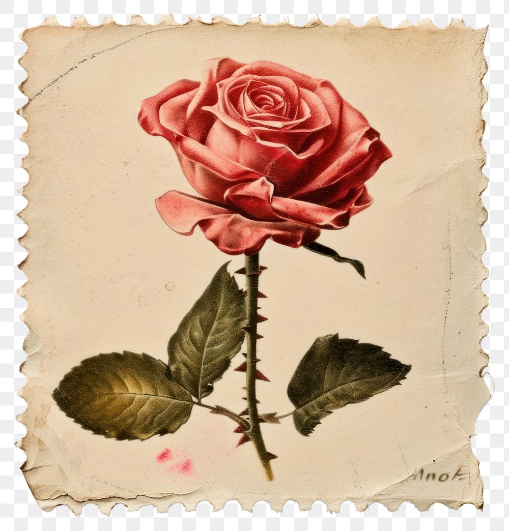 PNG Vintage stamp rose flower plant.
