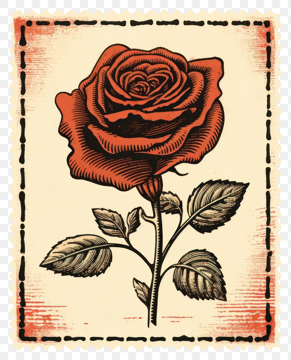 PNG Vintage stamp rose pattern flower.