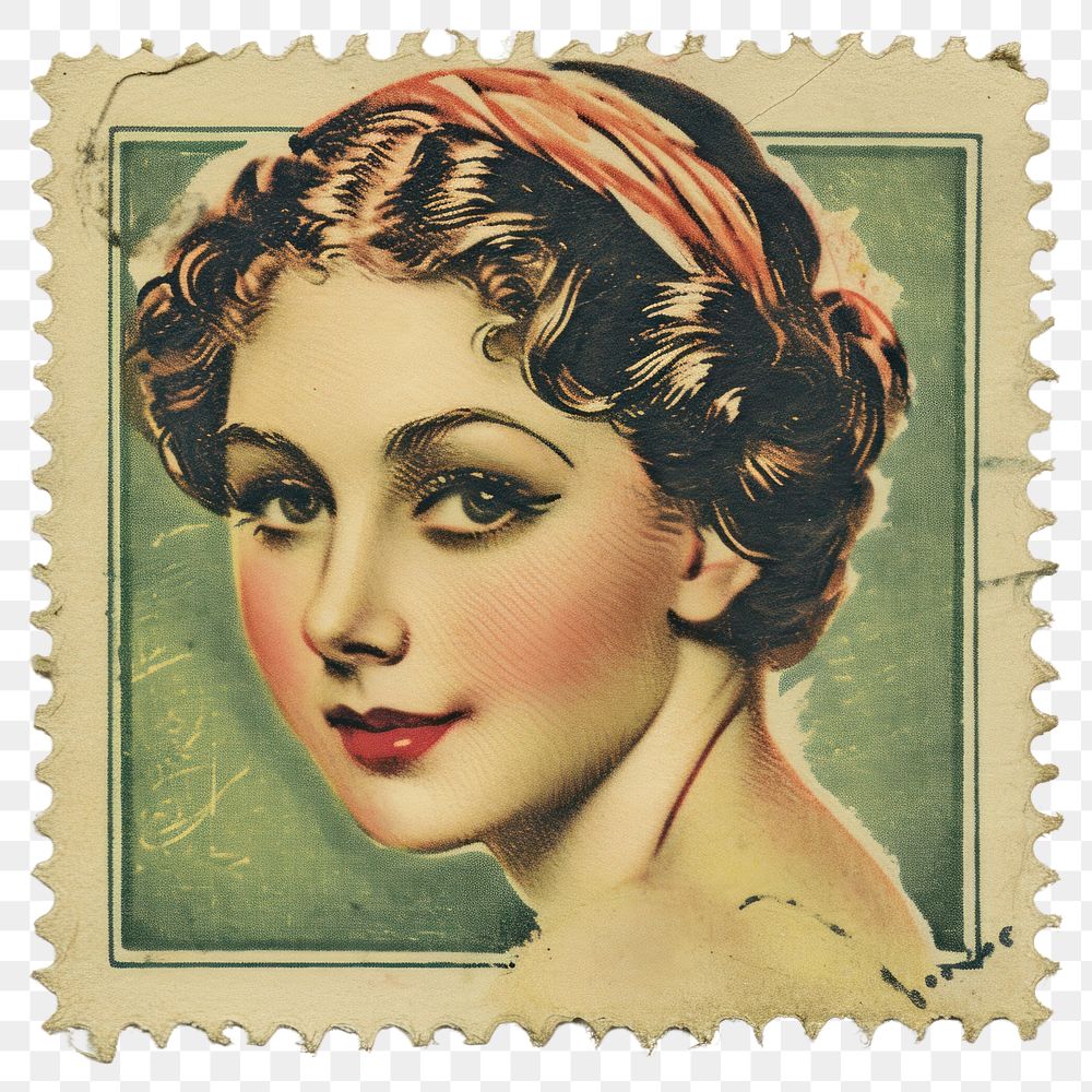 PNG Vintage stamp with woman representation creativity hairstyle.