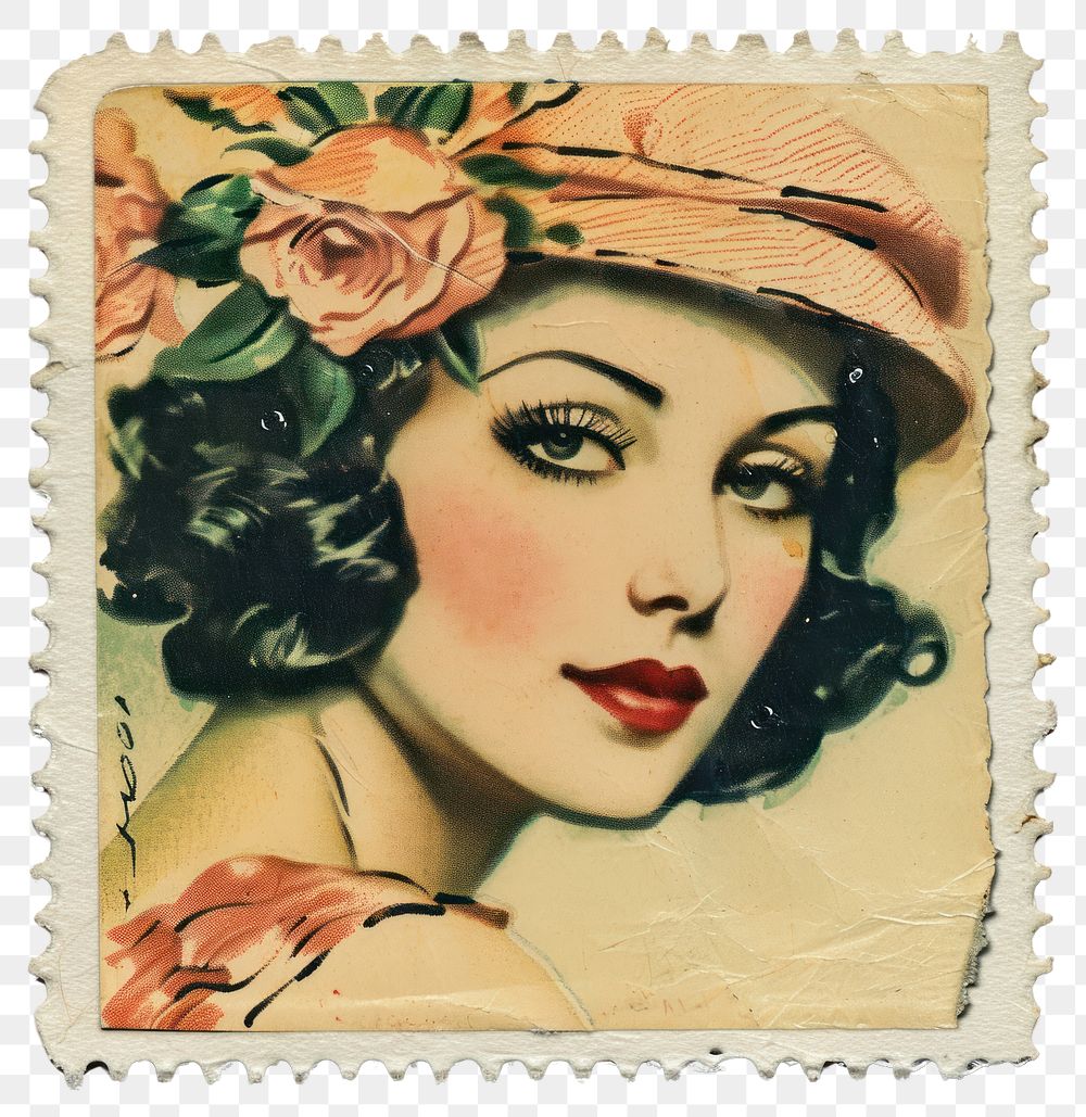 PNG Vintage stamp with woman painting adult art.