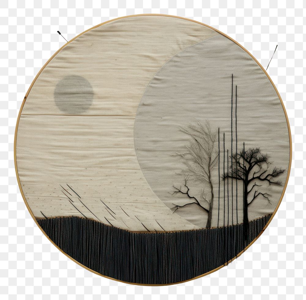 PNG Minimal full moon in the sky landscape embroidery art photography.