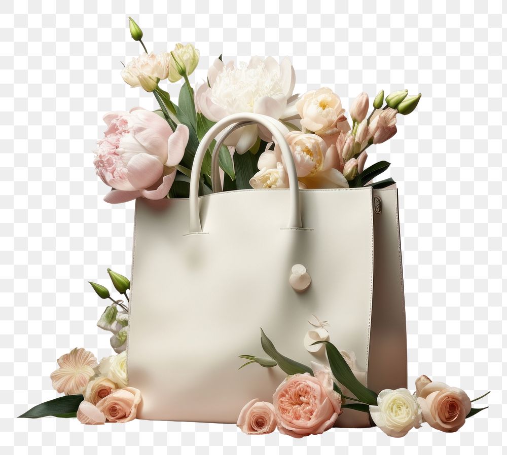 PNG  Flower carrier bag mockup handbag plant rose.