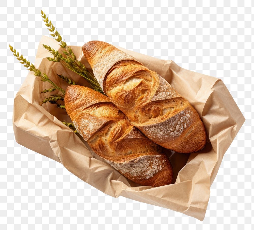 PNG  Bread paper bag mockup baguette food viennoiserie