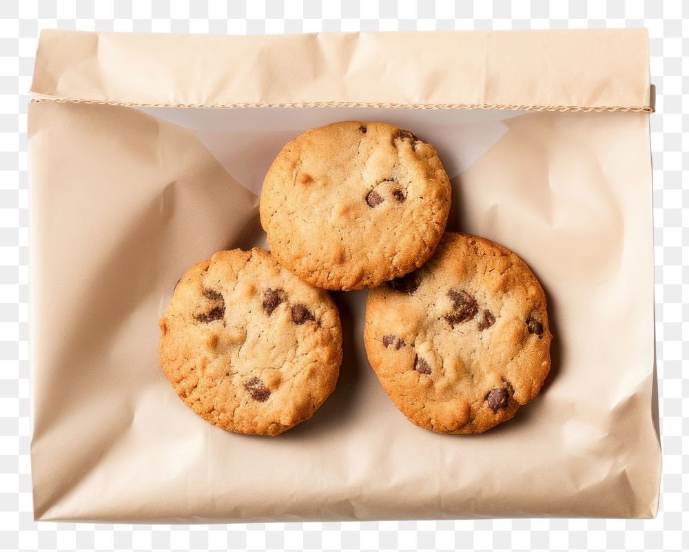 PNG  Cookie packaging paper bag mockup biscuit food white background.
